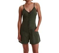 Générique Combishort Femme Chic Et Elegant, Combinaison Courte Femme sans Manche Coton Jumpsuit À Bretelles Barboteuse Léger Salopettes Sleeveless Combi Shorts Playsuit De Plage avec Poche Bodycon
