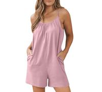 Générique Combishort Femme Chic, Salopette Courte Femme sans Manche en Coton Jumpsuit À Bretelles Salopettes Confortable Et Respirant Romper Spaghetti Pantalon avec Poche Combi Shorts Une Pièce