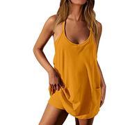 Générique Combishort Femme Ete Chic, Salopette sans Manche Femme Courte Tendance Jumpsuit Bretelles Combie Short Dos Nu Romper Léger Spaghetti Pantalon Mode Combi Shorts avec Poches