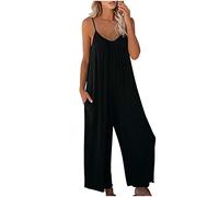 Générique combishort femme,Jumpsuits 2021 couleur européenne décontracté et américain pures poche fronde été Jumpsuits Vêtements De Travail Et Uniformes (Black, S)