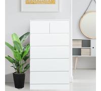 Générique Commode Blanche 6 Tiroirs Chambre Adulte, Meuble de Rangement Classique et Contemporaine, Commode Haute en Bois pour Chambre, Salon ou Couloir