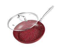 Générique Compatible avec la poêle antiadhésive HLAFRG de 25 cm (10 pouces) et le wok couvercle, revêtement granit fond plat(Red)