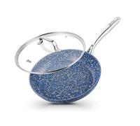 Générique Compatible avec la poêle antiadhésive HLAFRG de 25 cm (10 pouces) et le wok couvercle, revêtement granit fond plat(Blue)
