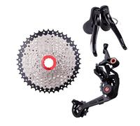 Générique Compatible for Le Groupe de vélo Gravier 1x11 Vitesses, dérailleur d'embrayage adapté à la Cassette 46T 50T 11s, Frein Changement Vitesse léger, Ensemble Route(42T Silver Black,Gold Chain)