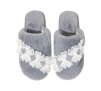 Générique Compensées Été Femmes Pantoufles en Coton avec nœud pour Femmes, Pantoufles Confortables pour la Maison, Mode Automne et Hiver Bottillons Mi-Mollet Noir (Light Gray, 37)