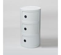 Générique Componibili 2/3/4 Portes Table D'appoint avec Porte Coulissante Meuble Conteneur Léger Et Pratique Table De Chevet Plastique Ronde Étagères avec Tiroirs Armoire Rangement(White,3 Tier)