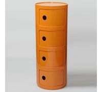 Générique Componibili 2/3/4 Portes Table D'appoint avec Porte Coulissante Meuble Conteneur Léger Et Pratique Table De Chevet Plastique Ronde Étagères avec Tiroirs Armoire Rangement(Orange,4 Tier)