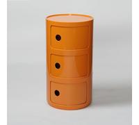 Générique Componibili 2/3/4 Portes Table D'appoint avec Porte Coulissante Meuble Conteneur Léger Et Pratique Table De Chevet Plastique Ronde Étagères avec Tiroirs Armoire Rangement(Orange,3 Tier)