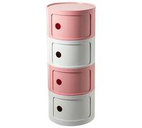 Générique Componibili 2/3/4 Portes Table D'appoint avec Porte Coulissante Meuble Conteneur Léger Et Pratique Table De Chevet Plastique Ronde Étagères avec Tiroirs Armoire Rangement(Pink White,4 Tier)