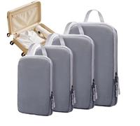 Générique Compression Packing Cubes for Travel, 4 Piece Luggage Organizers, Reusable Vacuum Carry Bags, Design, Lightweight, for Suitcase, Flights, Camping Black, Light Blue, Apricot, Gray