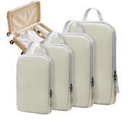 Générique Compression Packing Cubes for Travel, 4 Piece Luggage Organizers, Reusable Vacuum Carry Bags, Design, Lightweight, for Suitcase, Flights, Camping Black, Light Blue, Apricot, Gray