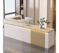 Générique Comptoir d'accueil Moderne avec tiroirs et Bandes Lumineuses, élégant comptoir d'accueil pour Petites Entreprises, mobilier de Hall et de Magasin (Blanc + Naturel, 140 cm)