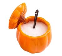 Générique Condiment Jar - Halloween Pumpkin Lidded Salt Jar | 400ml Ceramic Seasoning Container | Decorative Food Bowl With Spoon For Sugar Tea Leaves Pepper Soup Salad Dressing Kitchen Table Use