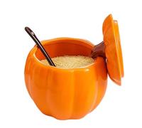 Générique Condiment Jar, Pumpkin Container, Lidded 400ml Storage Pot with Spoon, Seasoning Holder for Kitchen Salt, Coffee Beans, Tea Leaves, Sugar Scoops, Snack Portions, Soup Bases, Halloween Decor