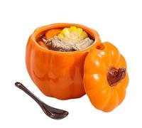 Générique Condiment Pots, Ceramic Jar, 400ml Pumpkin Shape, Glossy Glaze Finish Lidded Food Container with Spoon, Halloween Kitchen Decor for Sugar, Tea, Leaves, Salad, Dressing and Soup