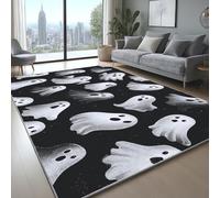 Générique Confortable Tapis Illustration Dessin Animé Mignonne FantôMes Polyester Doux Poil Ras Tapis pour Salon Chambre Couloir Chambre d'enfant et Bébé Noir Et Blanc, 140 x 200 cm