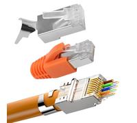 Générique Connecteur RJ45 Cat7 Cat6A, Lot de 10 Plaque or Prise Sans Outil Connecteurs Réseau Pass Through Réutilisable Multiprise Prise Ethernet Coupleur Avec Enfile et Protection Anti Torsion