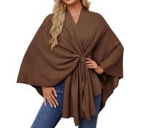 Générique Consolidateh Sweater, Elegant Shawl Wraps Soft Open Front Poncho Sweater,Solid color one-piece shawl for women (Caramel)