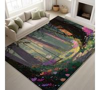 Générique Conte De Fées Anime Forêt Balançoire Tapiss de Forêt Balançoire Doux Tapis Imprimé Tapis Lavable 60 x 90 cm, Tapis de Antidérapant pour Chambre Salle à Manger Bureau, Vert Clair