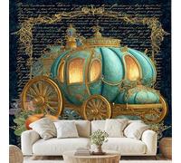 Générique Conte de Fées Calèche Usine Papier Adhesif Vintage Lettre Arrière-Plan Mural Luxe Décoration Papier Peint 3D Effet 350x256 cm pour Salle de Bain Salon Chambre