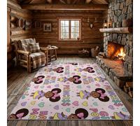 Générique Conte De Fées Princesse Tapis du Salon Motif Rose 160 x 230 cm | Cartoon Mignon Cœurs Afro-Descendant Lavable Poils Ras Imprimé Facile à Entretenir Tapis pour chambre, cuisine et bureau