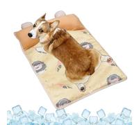 Générique Cooling Mat, Pet Cooling Pad, Ice Gel Sleeping Mats, Built in Pillow Design for Indoor, Outdoor, Crate, Kennel, Car, Bedroom, Post Exercise, Hot Weather, Brown and Blue Colored