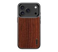 Générique Coque À Texture De Bois Magnétique for IPhone 17 Pro/17 Pro Max, Protection des Bords Et des Lentilles Galvanisées, Housse De Béquille Antichoc(Brown,17 Pro)