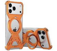 Générique Coque Aluminium Refroidissante sans Cadre pour iPhone 17 / Pro/Max/Air [Compatible avec MagSafe] Structure Ouverte avec Anneau Rotatif 360°, Bumper Métallique Fin Antichoc(Orange,17 Pro)