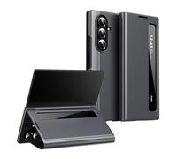 Générique Coque Cuir végan pour Galaxy Z Fold 7 - étui à Rabat fenêtre latérale, béquille intégrée et Protection Tout Autour(Grey)