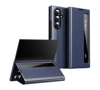 Générique Coque Cuir végan pour Galaxy Z Fold 7 - étui à Rabat fenêtre latérale, béquille intégrée et Protection Tout Autour(Blue)