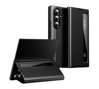 Générique Coque Cuir végan pour Galaxy Z Fold 7 - étui à Rabat fenêtre latérale, béquille intégrée et Protection Tout Autour(Black)
