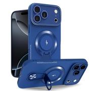 Générique Coque magnétique for iPhone 17/17 Air/17 Pro/17 Pro Max, Coque Antichoc de Chargement sans Fil résistante aux Chutes, Mini béquille, Housse de Protection for Appareil Photo Cool(Blue,17)