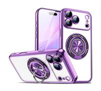 Générique Coque Magnétique Transparente pour iPhone 17 Pro Max / 17 Pro / 17 Air / 17, Étui Antichoc Clair avec Support Anneau Rotatif 360°, TPU Anti-Jaunissement, Antidérapant(Purple,17 Pro)