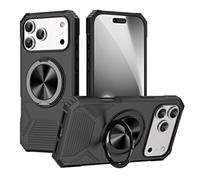 Générique Coque pour IPhone 17 Pro Max/17 Pro/17 Air/17, Magnétique Coque Anneau Charge sans Fil Support Rotatif Béquille Etui(Le Noir,17)