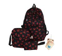 Générique Coquette Bow Backpack, Cute Kawaii Backpack 3Pcs Set (Red)