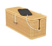 Générique Cord Box, Woven Rattan, 12.99x5.31x5.12in Lidded Storage, Decorative Lock, Household Basket for Computer Desks, Router Shelves, USB Hubs, Office Spaces, Living Rooms