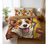 Générique Corgi Griffonnage Parure de Lit 260 X 240 cm 2 Personnes, Pop Housse de Couette en Microfibre Brossée Giallo, Ultra Doux Linge de lit Fermeture éclair pour Adolescent, Enfant