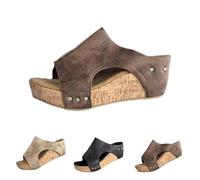 Générique Cork Wedges Platform Slides, Women's Thick Sole Comfy Leather Wedge Non-slip Sandals, Summer Platform Cork Wedge (Brown,38)