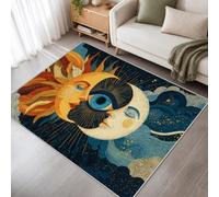 Générique Corps Céleste Soleil Lune Tapis Salon Lavable 80x150cm, Tapis Vintage Boho Doux Poil Court Antidérapant pour Chambre Salle à Manger Cuisine Entrée W1e3bk