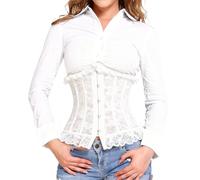 Générique Corset Femme Bustier Corsets pour Femmes Gaine Ventre Plat Pirate en Plastique À Lacets Robe Amincissante Ceinture Baleine Élastique Broderie Acier Steampunk Blanc 4XL
