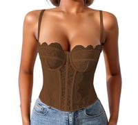 Générique Corset Femme Bustier Ventre Plat pour Robe Medievale Noir Sexy Dentelle Broderie Corsets Femmes Gaine Ceinture Dos Vintage Medieval Renaissance Brun-B L