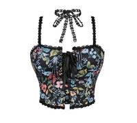 Générique Corset Femme Bustier Women Sexy Érotique Costume Medieval Top Lacets Gothique Dentelle Floral Vintage Robe Ventre Plat Gaine Amincissante Pirate Corsets Broderie Le Noir-1 XL