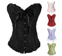 Générique Corset Femme Sexy Overbust Bustier Lacets Dentelle Floral Vintage Corsets Medieval Femmes Gothique Corset Femme Pirate Corsets Princesse Mariage Bustier Classique, Ventre Plat Grande Taille