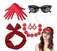 Générique Costume Années 50 | Accessoires à Pois Style Rétro,Tenue Rétro Disco 5 Pièces pour Femmes et Filles Fêtes entre Amies