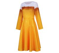 Générique Costume Bavarois Femme, Robe évasée Décontractée à Manches Longue avec Impression Beer 3D, Robe Midi Traditionnelle Oktoberfest, Tenue de Scène Déguisement pour Fête de la Bière, Carnaval