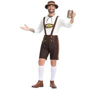 Générique Costume Bavarois Homme, Salopette Oktoberfest + Chemise + Chapeau, Pantalon Traditionnel Oktoberfest avec Broderies, Tenue Bavaroise Homme, Fête Populaire, Fête de La Bière, Carnaval