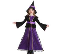 Générique Costume Bebe Halloween,Deguisement Sorciere Halloween Bébé Mon 1Er Robe Fille Cosplay Déguisement Ado Ensemble Sorcière Enfant 12 Ans Elegante Chapeau Pointu (Violet-1,4-5 ans)