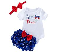 Générique Costume Carnaval Enfant Ensemble Barboteuse Jupe, Tenue Célébration Patrie Été, Déguisement Bébé Fille Bandeau, Vêtement Fête Lettre(Blue, 3-6 Months)