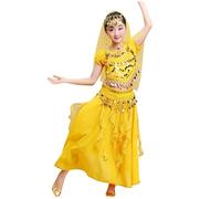 Générique Costume Danse du Ventre Scintillant Indien Fille Halloween Carnaval Scene Robe Danse Nationale Tenue Spectacle(Yellow, 9-10 Years)