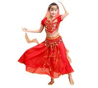 Générique Costume Danse du Ventre Scintillant Indien Fille Halloween Carnaval Scene Robe Danse Nationale Tenue Spectacle(Red, 3-4 Years)